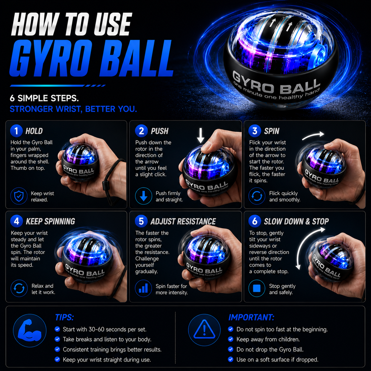 Auto-Start Gyro Ball – Build Grip Strength, Forearm Power & Wrist Endurance Anywhere