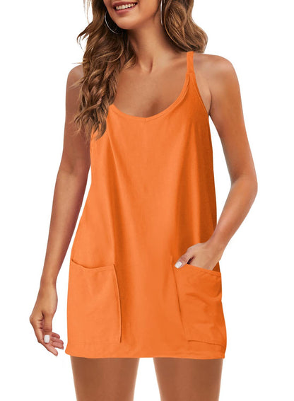Women's Sleeveless Sports Dress - Athletic V-Neck Spaghetti Strap Mini Sundress