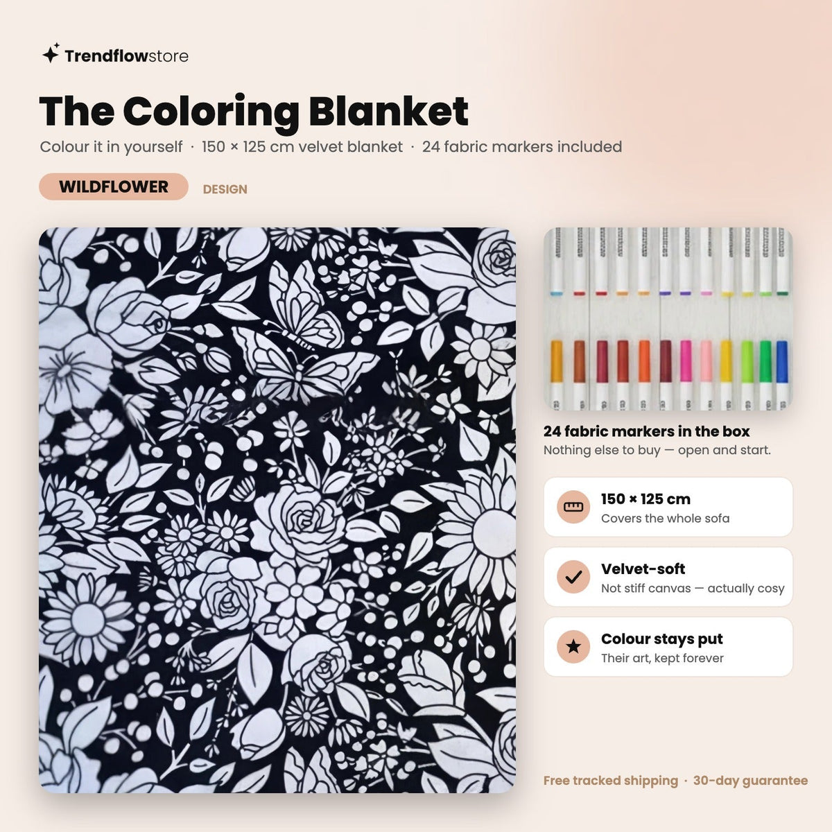 The Coloring Blanket — 150cm Doodle Blanket + 24 Markers