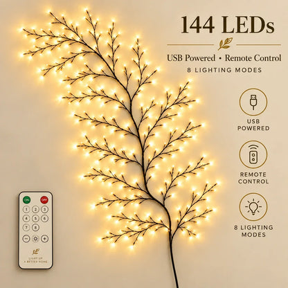 Flexible LED Branch Lights | Remote-Controlled Holiday Wall Decor