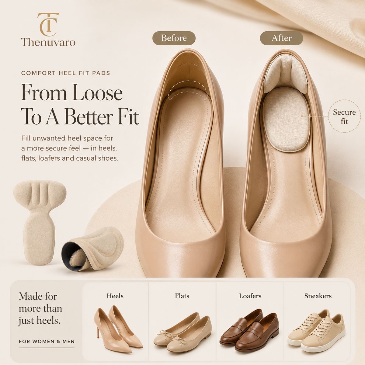 5-Pair Pack | Comfort Heel Fit Pads – Anti-Slip Cushioned Shoe Inserts for Better Fit & Heel Comfort