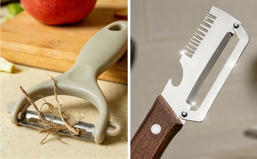 Wooden-Handled Vegetable & Fruit Peeler - Stainless Steel Blade with Built-In Bottle Opener