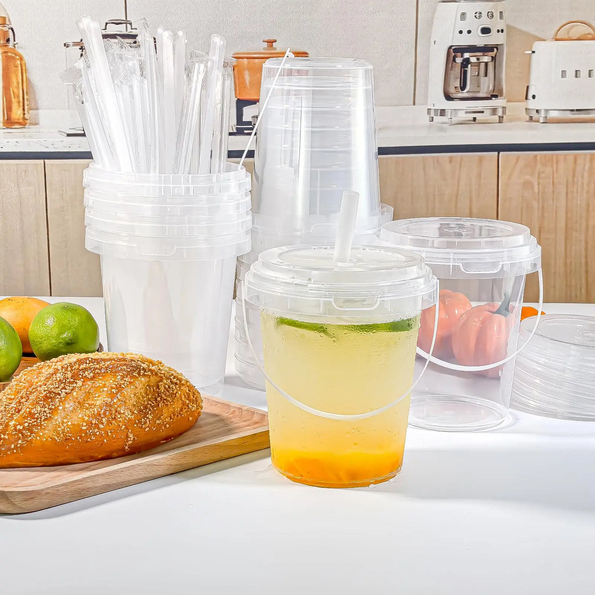 Large Reusable Plastic Cups with Lid & Straw – 3/5/10 Pack (33.81 oz)
