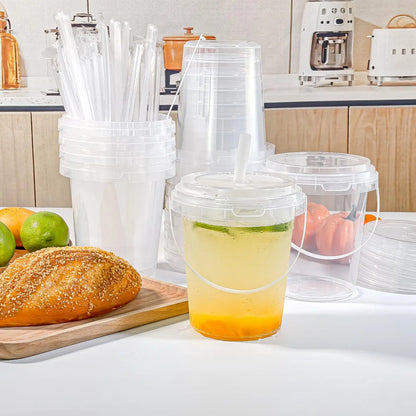 Large Reusable Plastic Cups with Lid & Straw – 3/5/10 Pack (33.81 oz)
