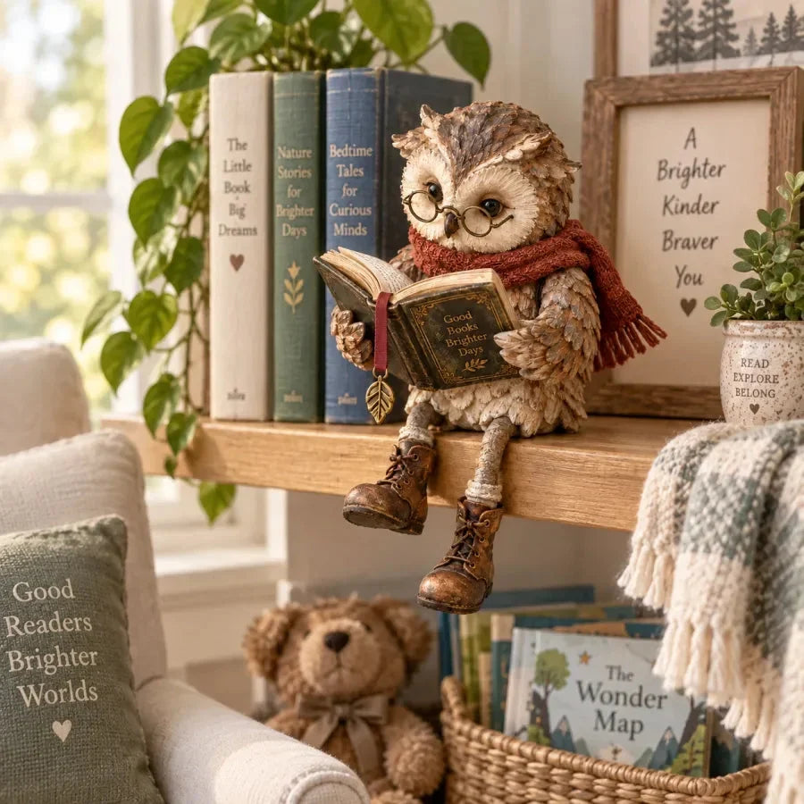 Reading Owl Figurine – Whimsical Book Lover Decor