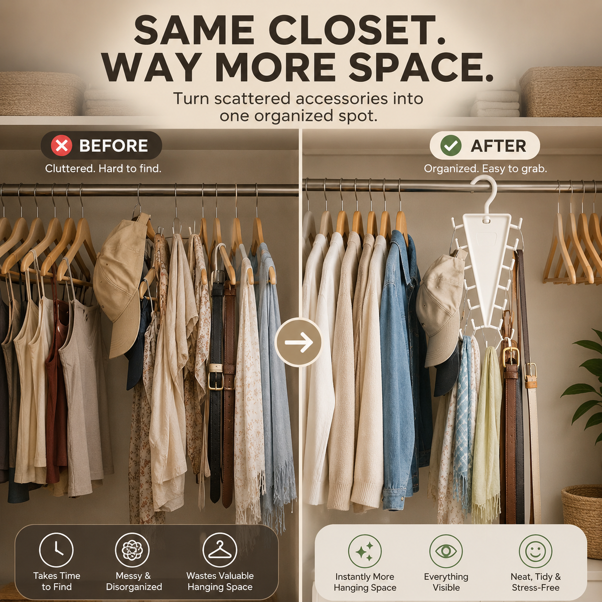 12-Hook Rotating Closet Organizer – Save Space & Keep Accessories Organized