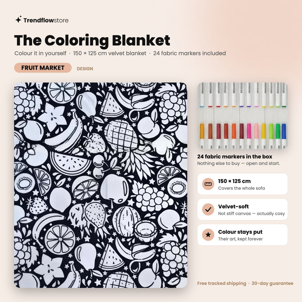 The Coloring Blanket — 150cm Doodle Blanket + 24 Markers