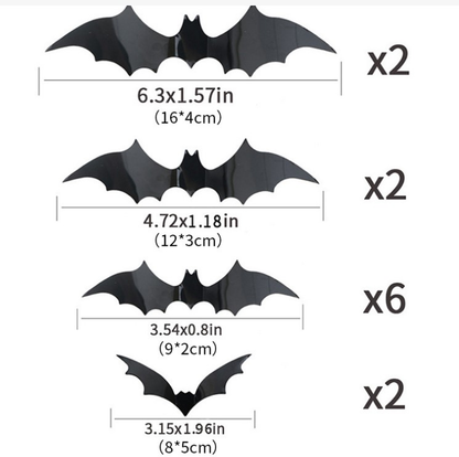 3D Bat Light LED Decorations, Halloween Spooky Ornaments, Bendable Wall Stickers