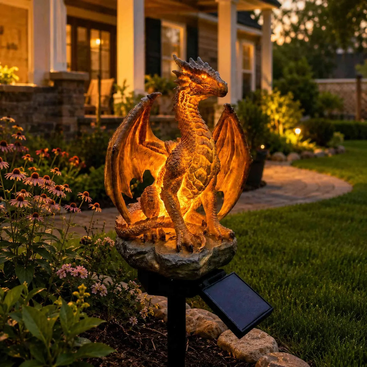 Dragon Lover's Gift Solar LED Dragon Statue – Waterproof Garden & Patio Ornament