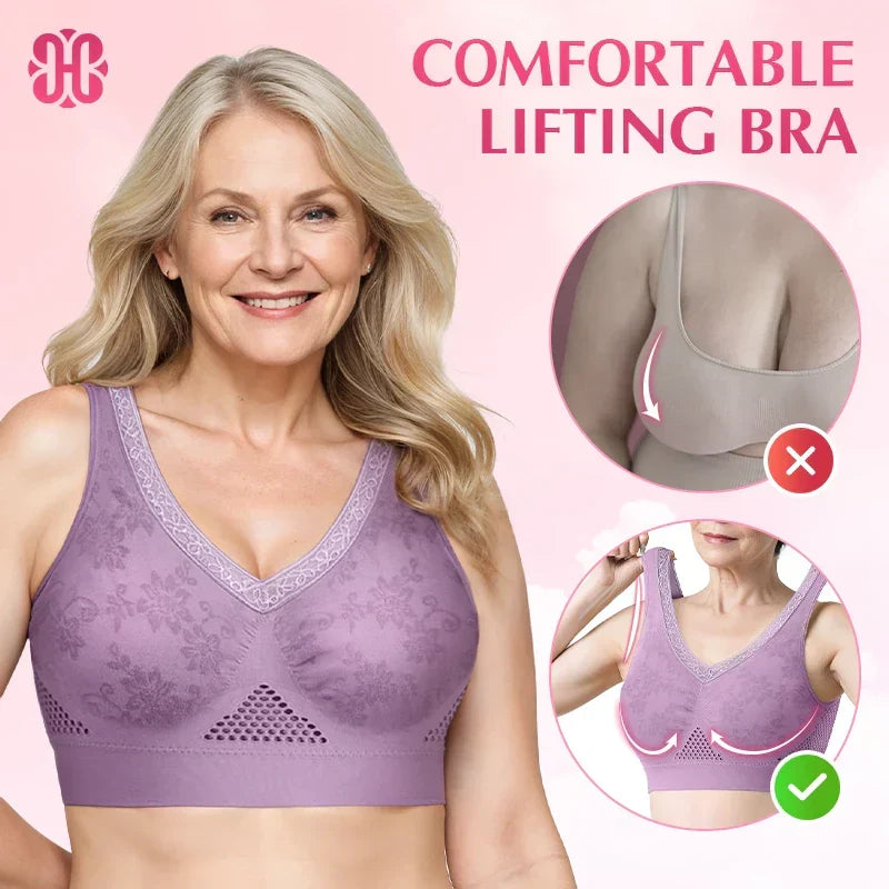 High-Support Seamless Wireless Lace Bra – Comfort & Natural Lift
