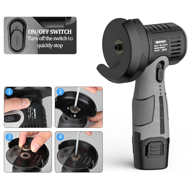 12V Mini Angle Grinder with Cutting Disc – Ideal for Precise Cutting and Grinding