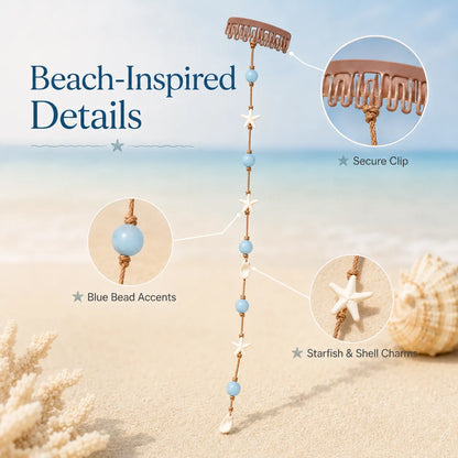 Beachy Mermaid Hair Accent Clip (Featuring blue bead accents, starfish, and shell charms)