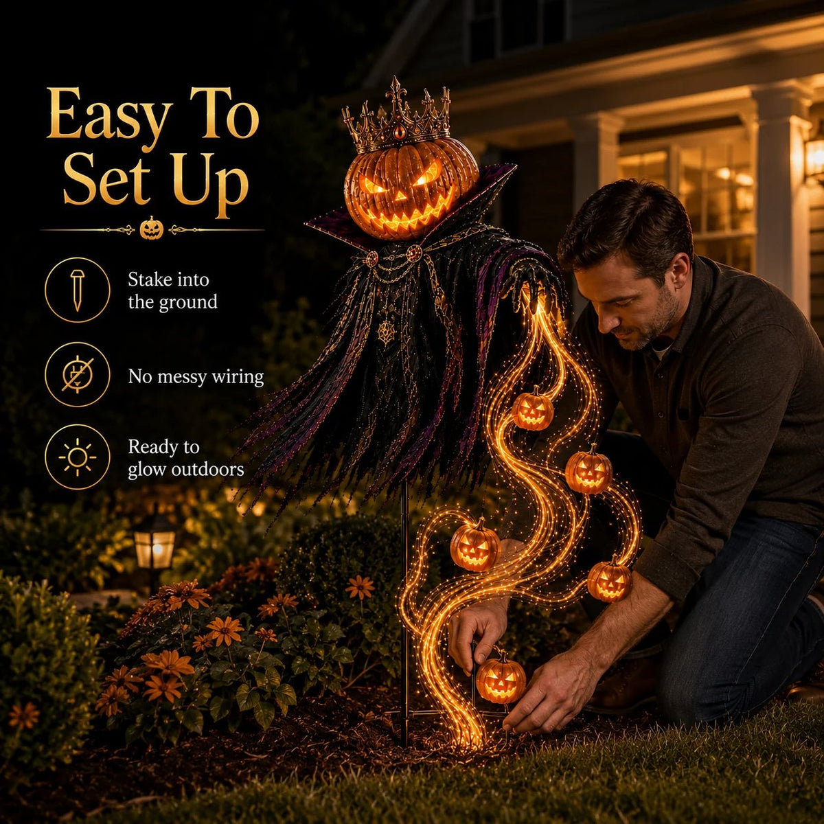 Pumpkin King Halloween Yard Decor|Solar Operated Day‐Night Ornament For Garden