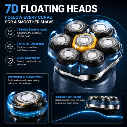 7D Floating Head Shaver for Men – Cordless Waterproof Electric Bald Head Razor
