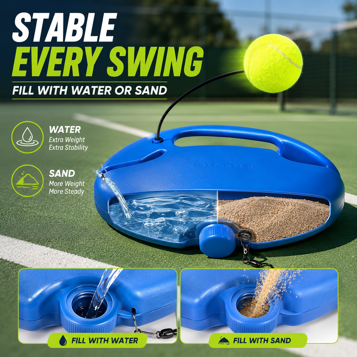 Solo Tennis Trainer Rebound Set – Practice Anytime, No Partner Needed，3 Balls