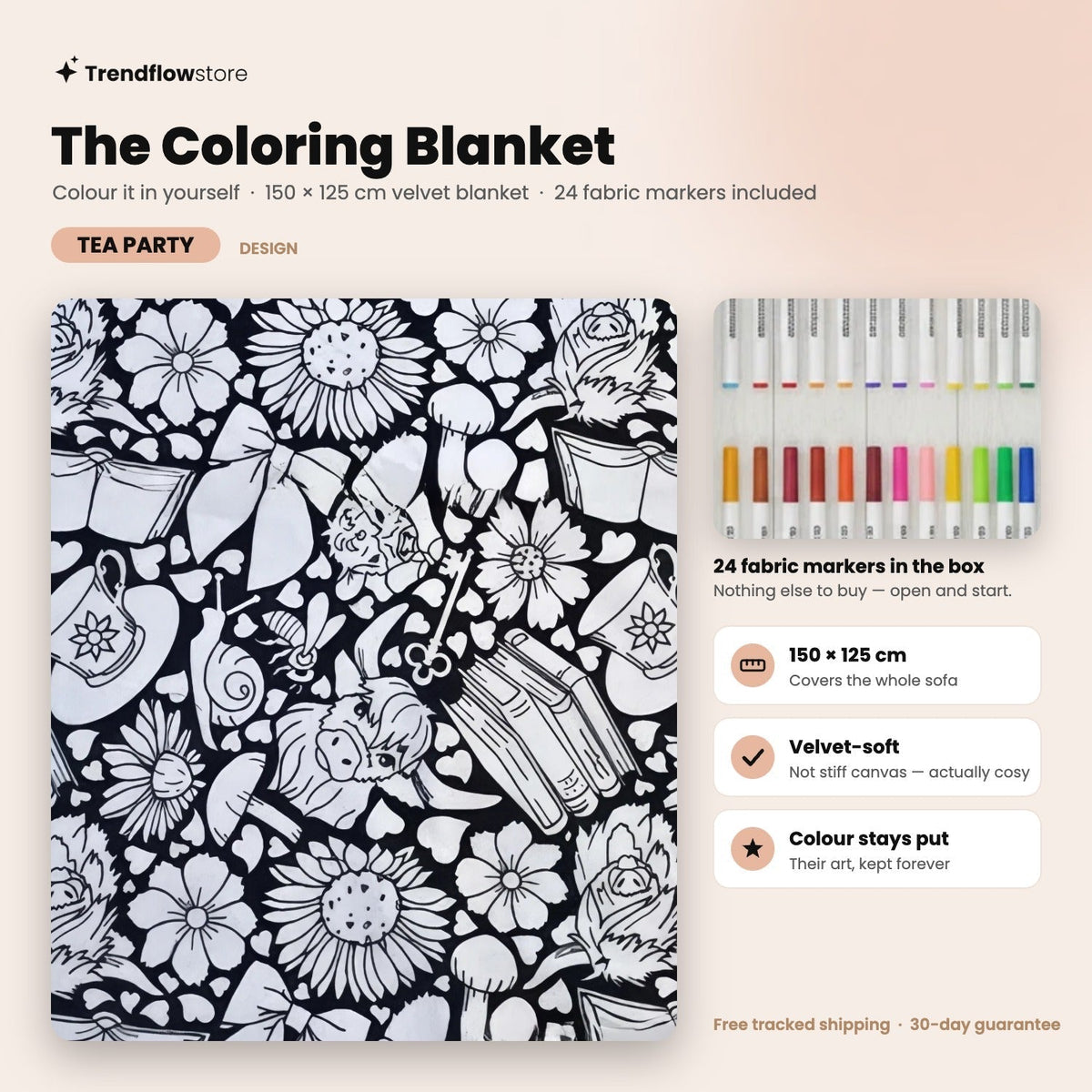 The Coloring Blanket — 150cm Doodle Blanket + 24 Markers