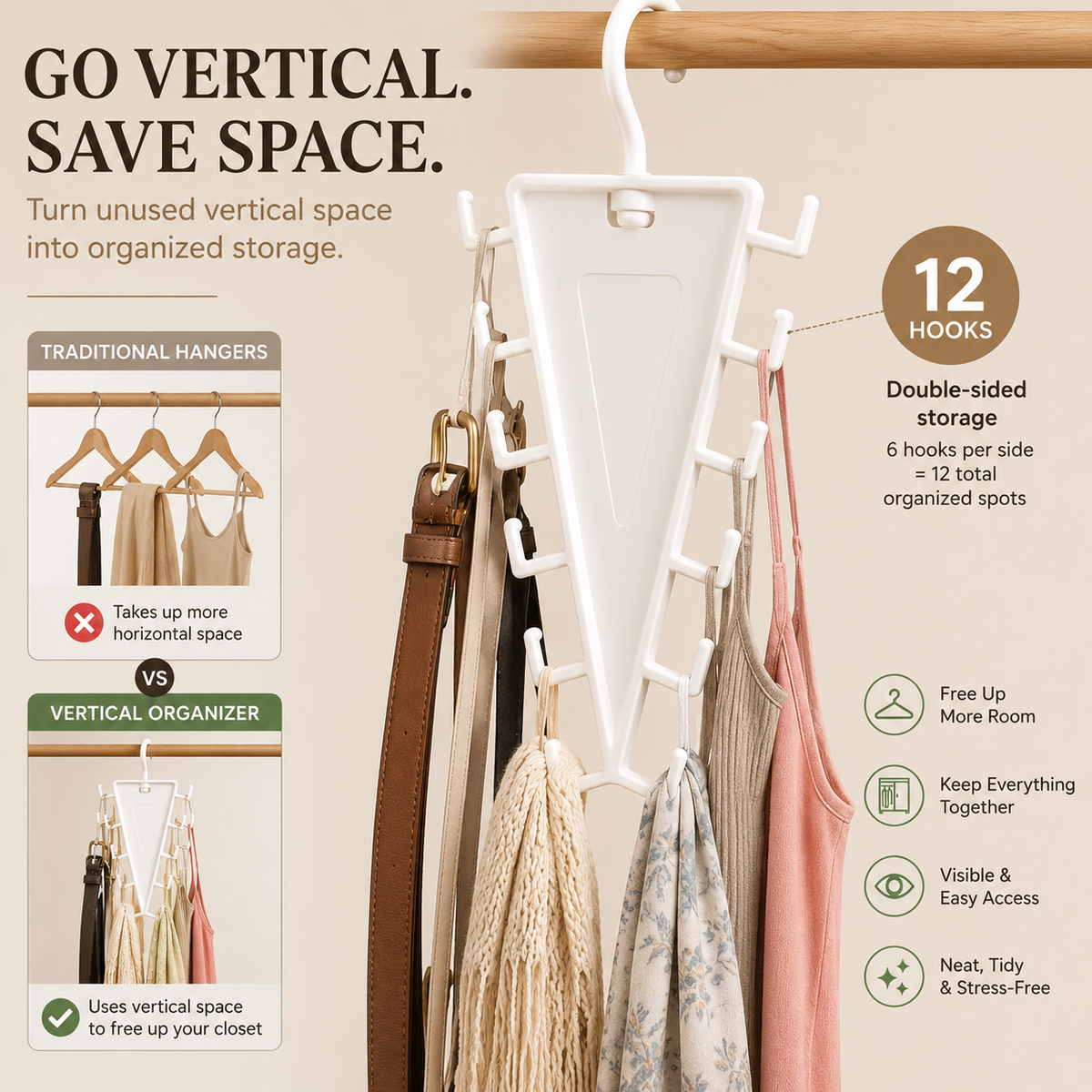 12-Hook Rotating Closet Organizer – Save Space & Keep Accessories Organized