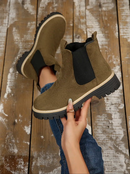 Women's Suede Ankle Boots – Chunky Sole, Non-Slip, Lightweight