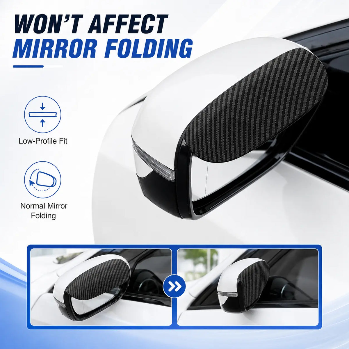 2PCS Car Side Mirror Rain Guards - Carbon Look ABS Visor Covers