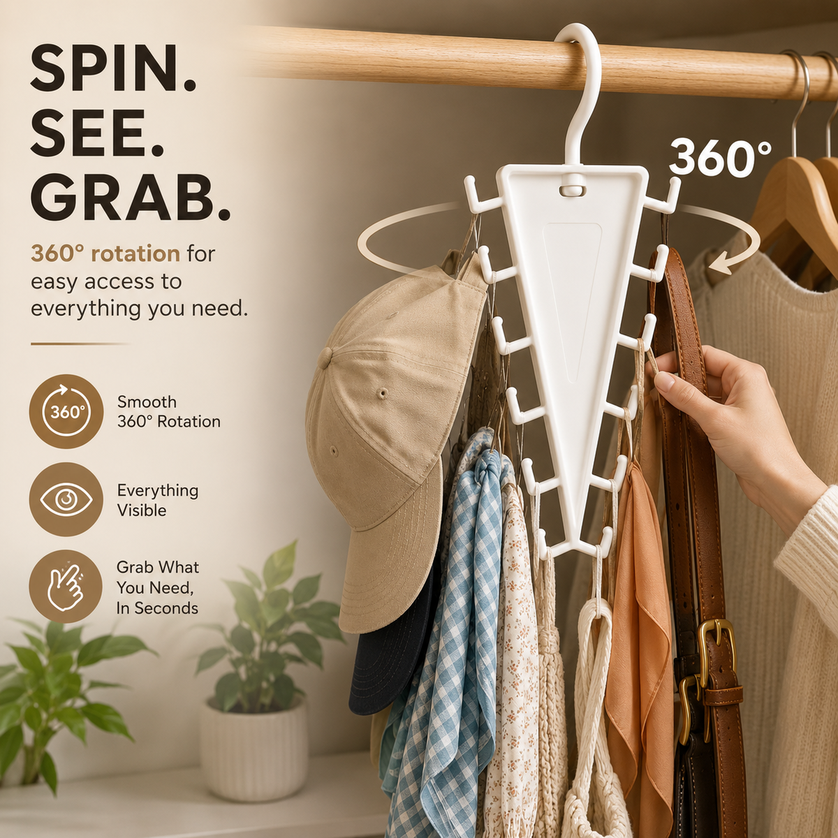 12-Hook Rotating Closet Organizer – Save Space & Keep Accessories Organized