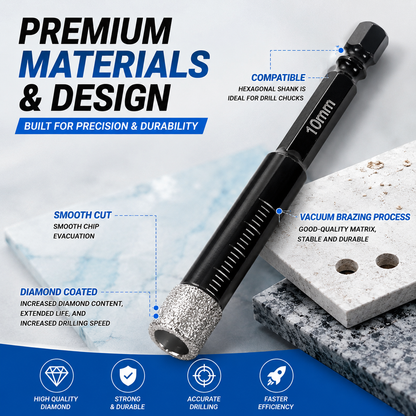 6-Piece Diamond Drill Bit Set – Clean Dry Drilling for Tile, Glass & Stone