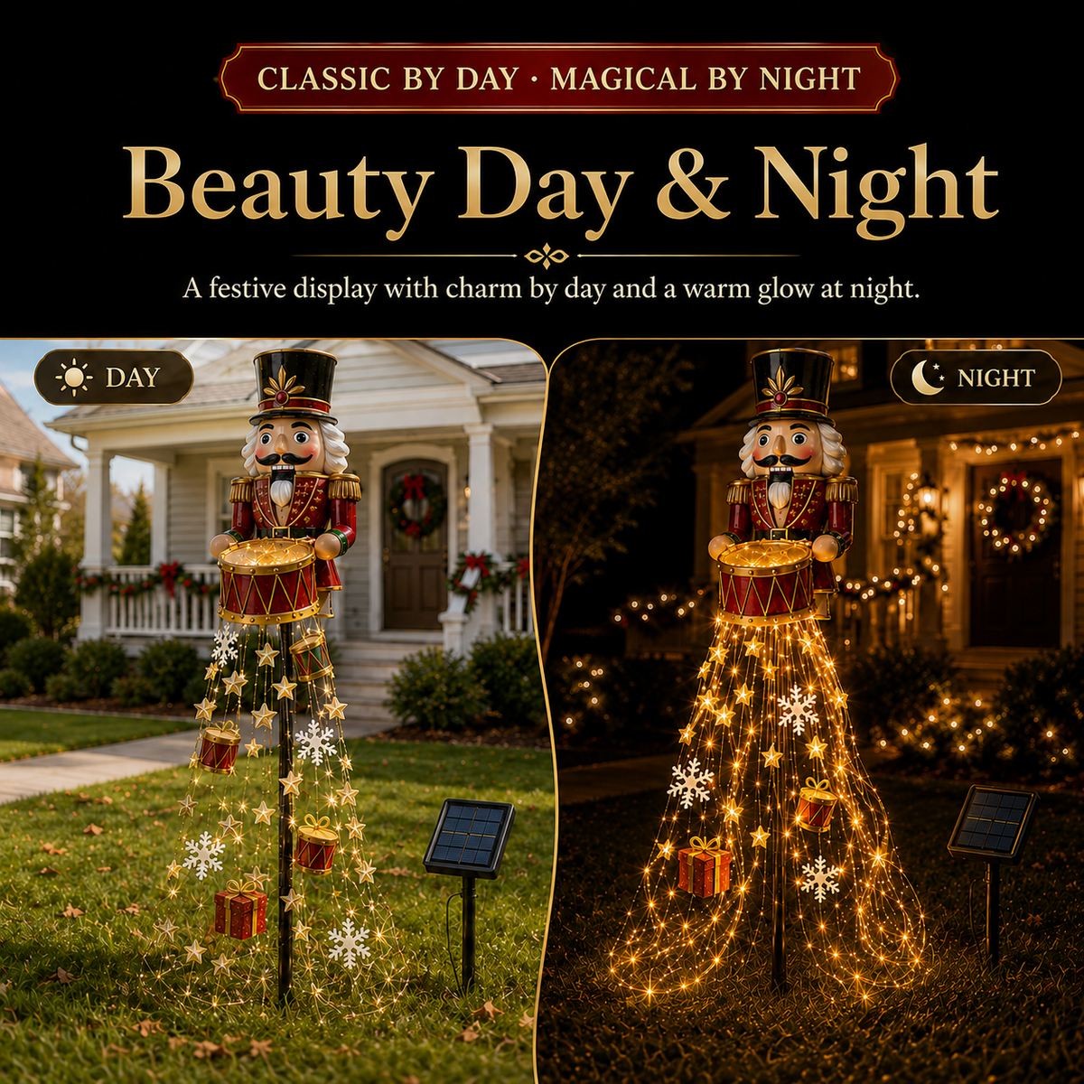 Nutcracker Magic Drum Cascade Solar Christmas Garden Light