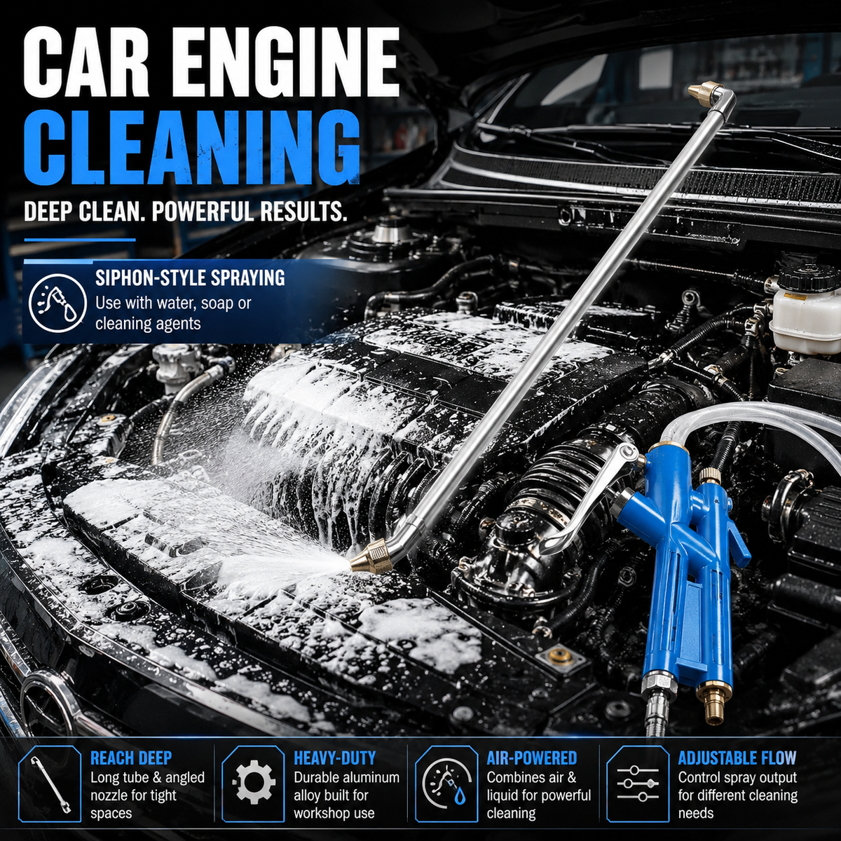 Long-Reach Pneumatic Engine Cleaning Gun