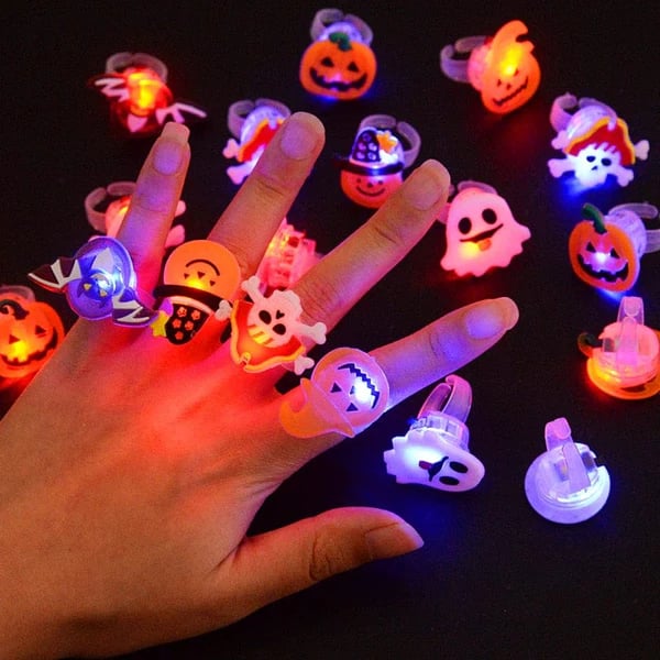 50 Pieces Each Box‼LED Light Halloween Glowing Ring | Flashing Light‑Up Party Favor for Halloween Night
