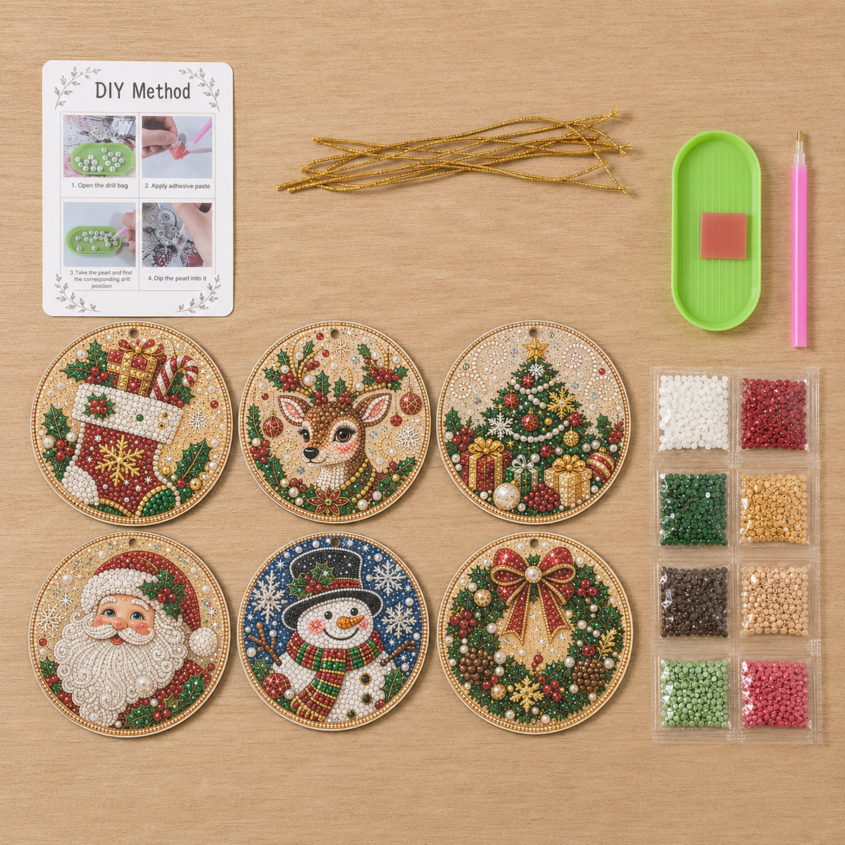 DIY Diamond Painting Christmas Ornaments – 6Pc Set