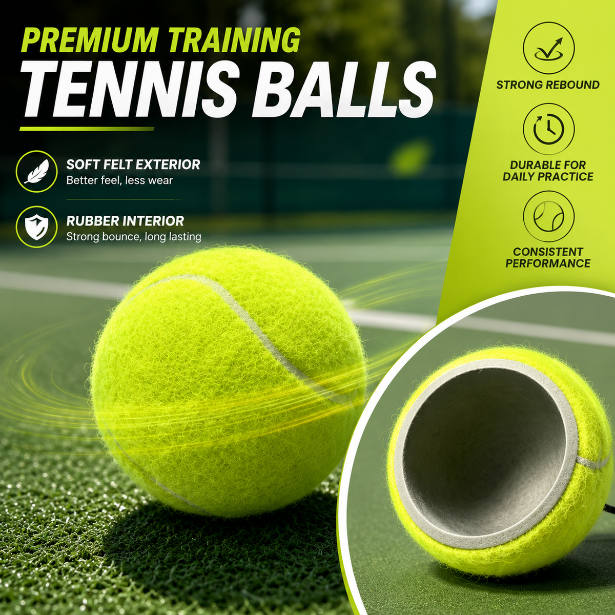 Solo Tennis Trainer Rebound Set – Practice Anytime, No Partner Needed，3 Balls