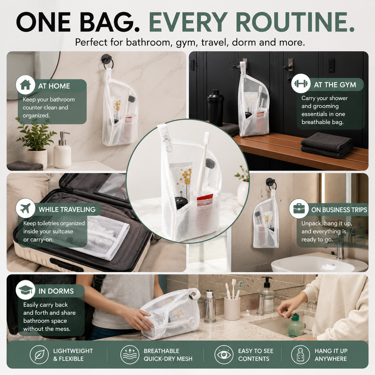 2-Pack Portable Quick-Dry Mesh Toiletry Bags