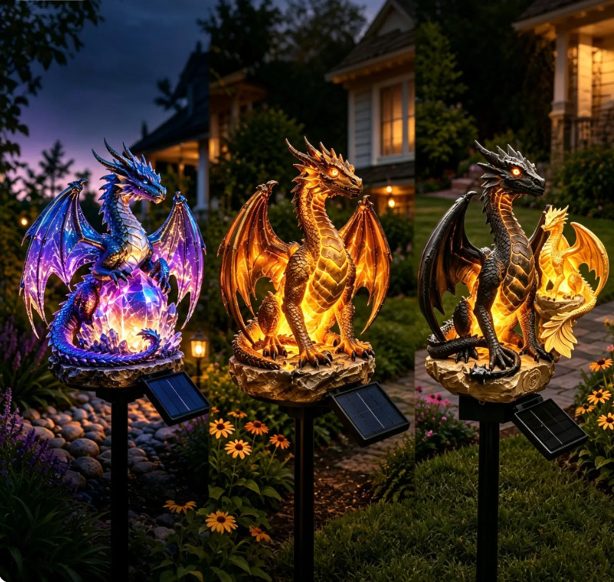 Dragon Lover's Gift Solar LED Dragon Statue – Waterproof Garden & Patio Ornament