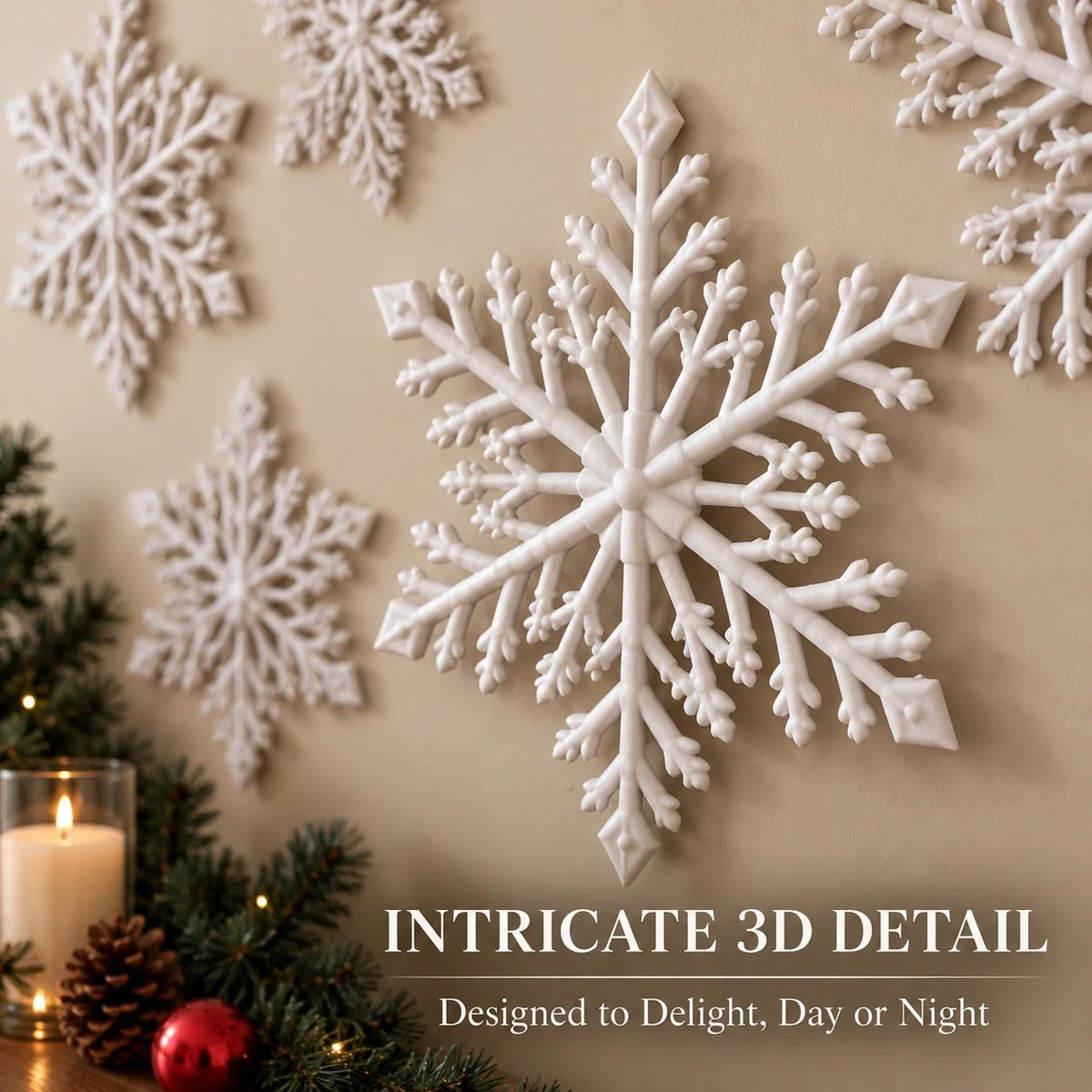 LED Snowflake Wall Lights | 3D Christmas Snowflake Décor with Blue & White Glow, Remote Control & Magical Indoor Holiday Atmosphere