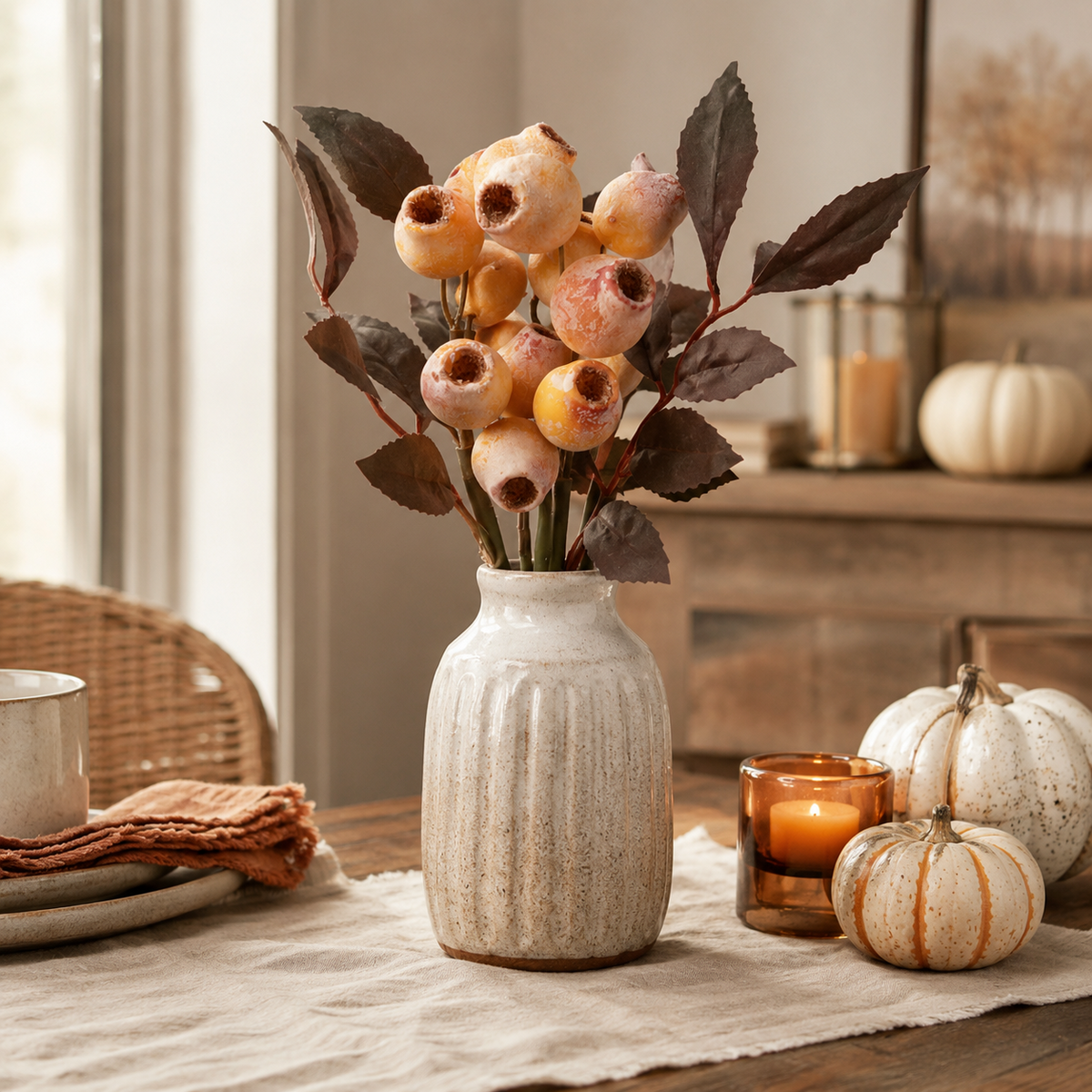 Rustic Artificial Seed Pod Bouquet – 3 Decorative Stems for Cozy Home Decor