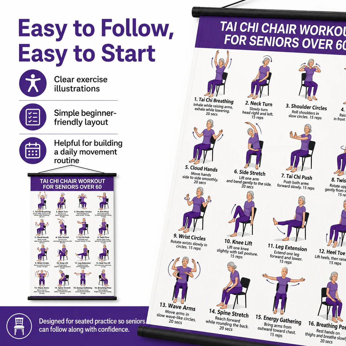 Healthy Aging EssentialTai Chi Chair Workout Chart for Seniors