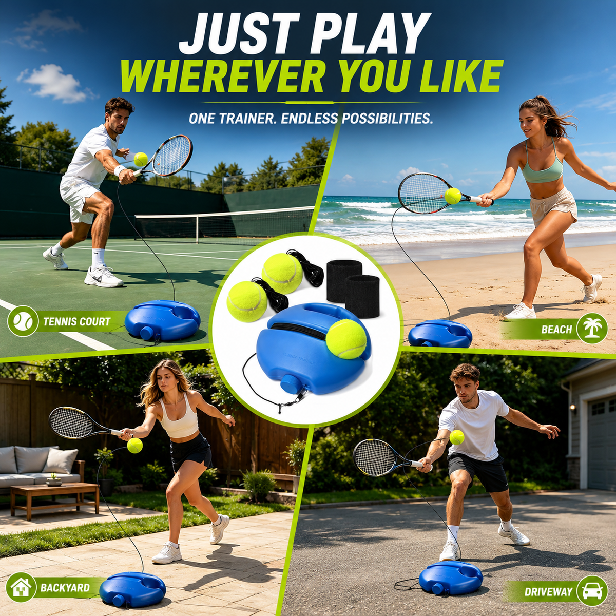 Solo Tennis Trainer Rebound Set – Practice Anytime, No Partner Needed，3 Balls