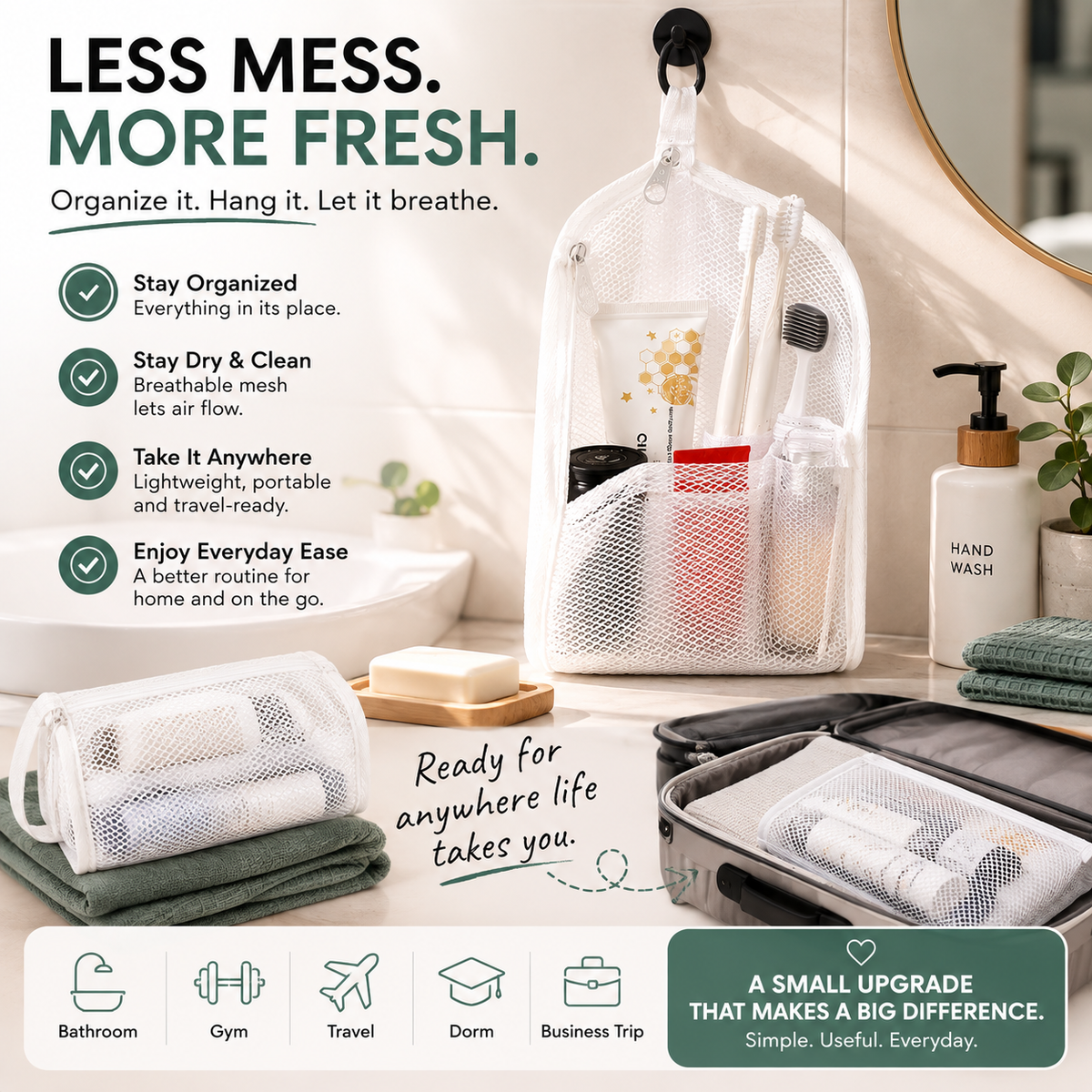 2-Pack Portable Quick-Dry Mesh Toiletry Bags