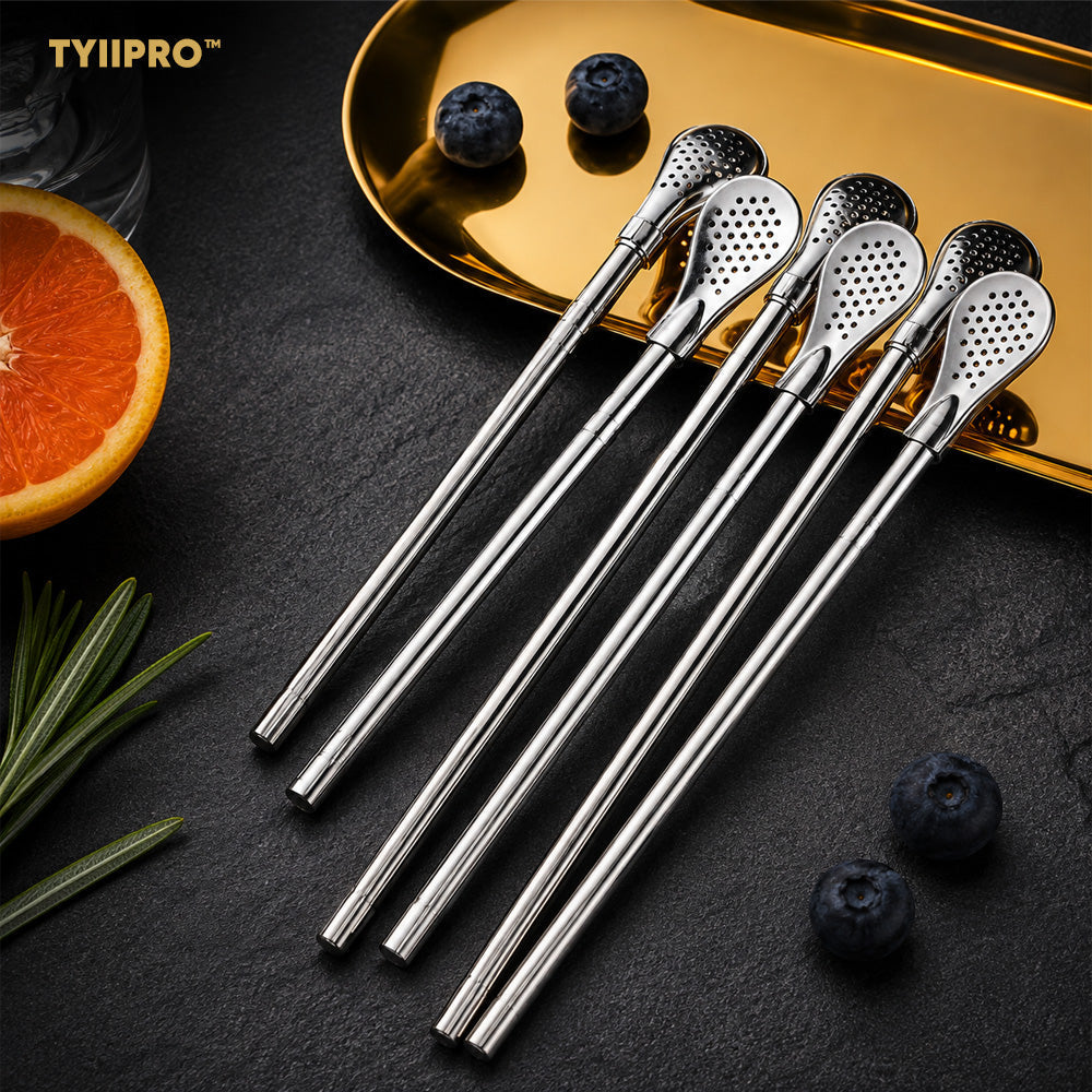 3-Count Stainless Steel Straw-Spoon, Multifunctional Filtered Strainer Scoop for Yerba Mate Tea, Fruit, Beverage, Coffee