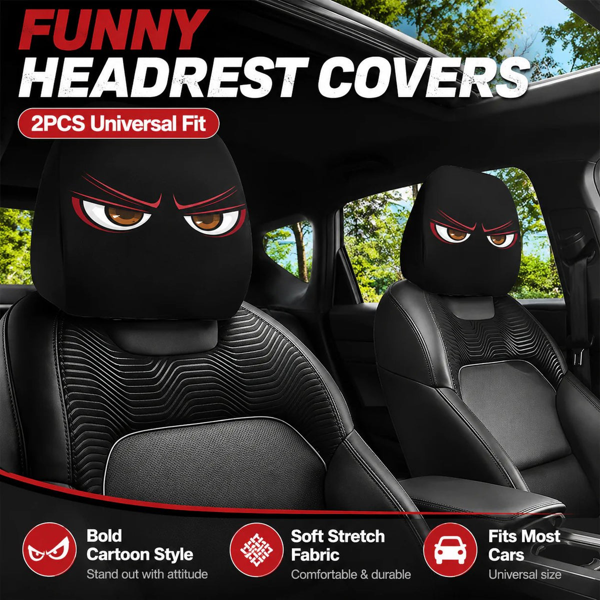 LAST DAY SALE 49% OFF- Funny Cartoon Car Headrest Covers – 2PCS Universal Fit