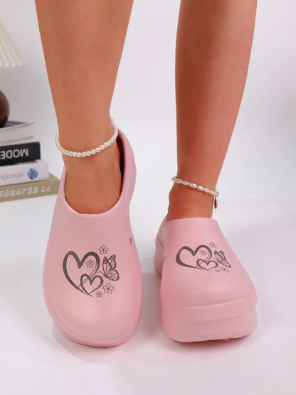 Women's Butterfly Print Heart Design Slippers – Round Toe, Lightweight