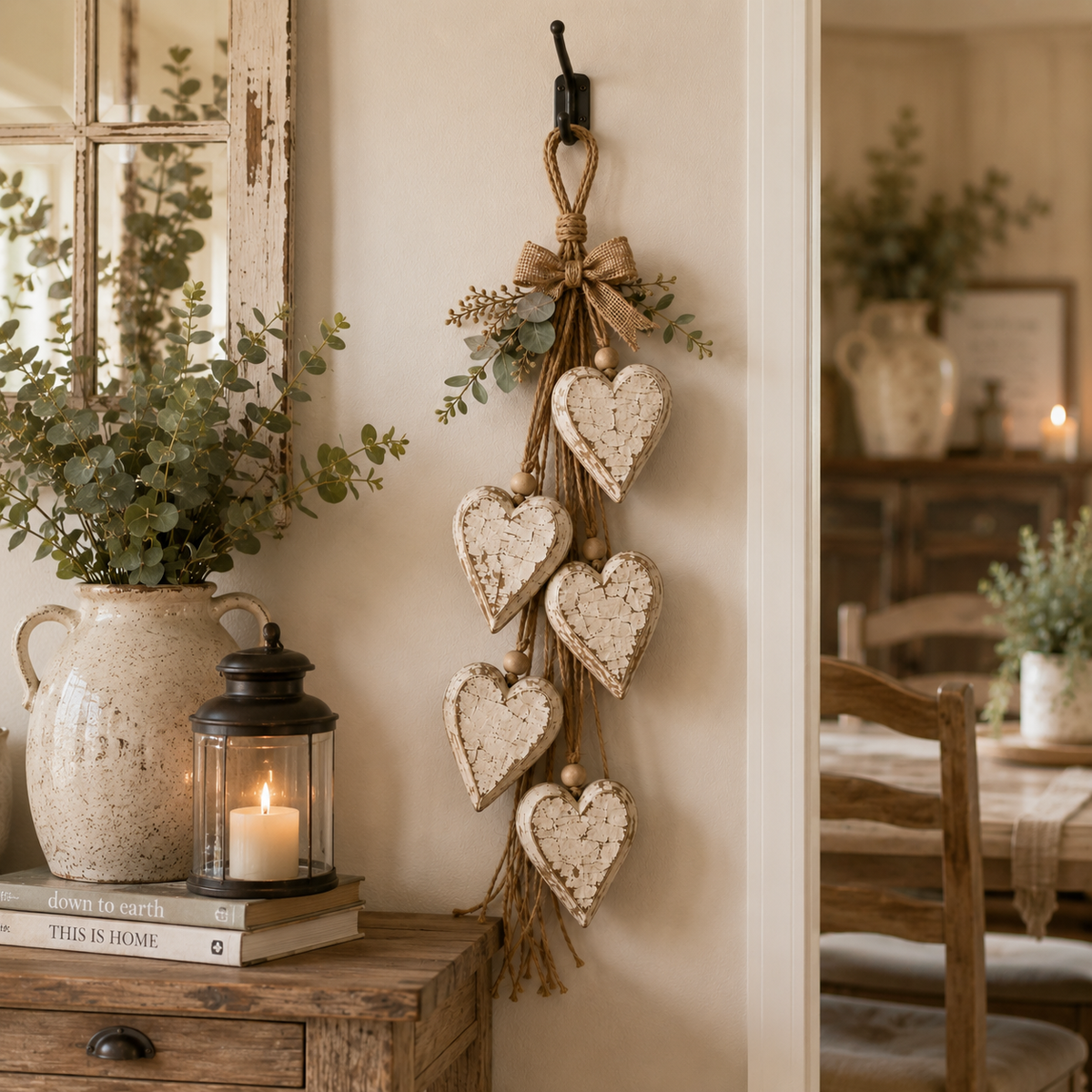 LED Hanging Heart Wall Decor – Warm Glowing Rustic Home Accent