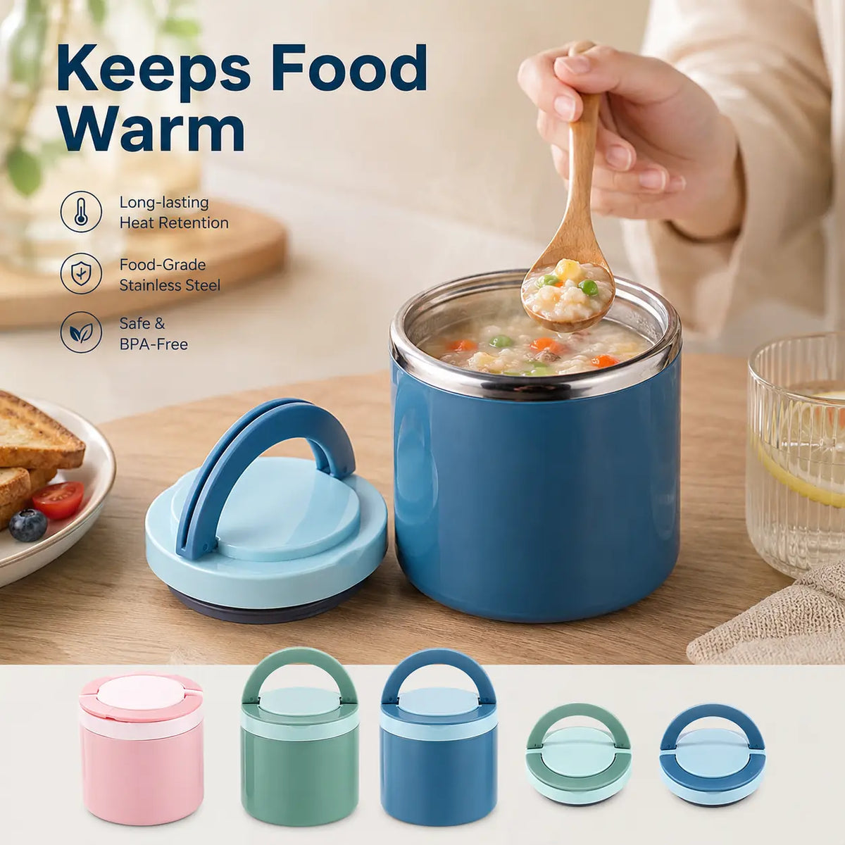 Stainless Steel Bento Style Boxed Lunch Box with Handle