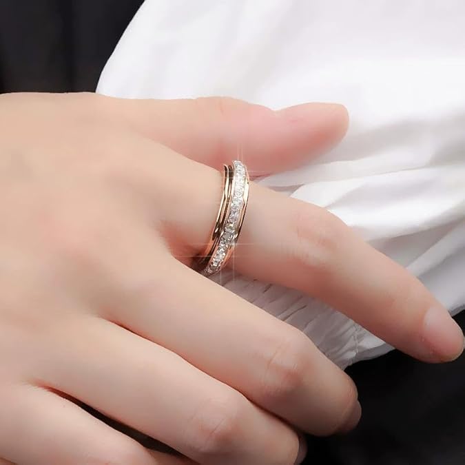 Rotating Crystal Ring, Relieves Anxiety, Symbolizes Vows & Luck, Waterproof & Fade-Resistant