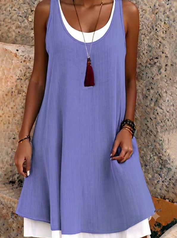 Last Day Sale 50% OffWomen's Casual Loose Sleeveless Fake Two Piece Tank Dress