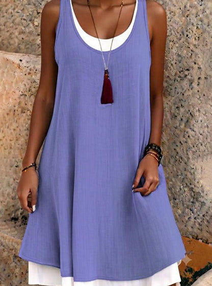 Last Day Sale 50% OffWomen's Casual Loose Sleeveless Fake Two Piece Tank Dress