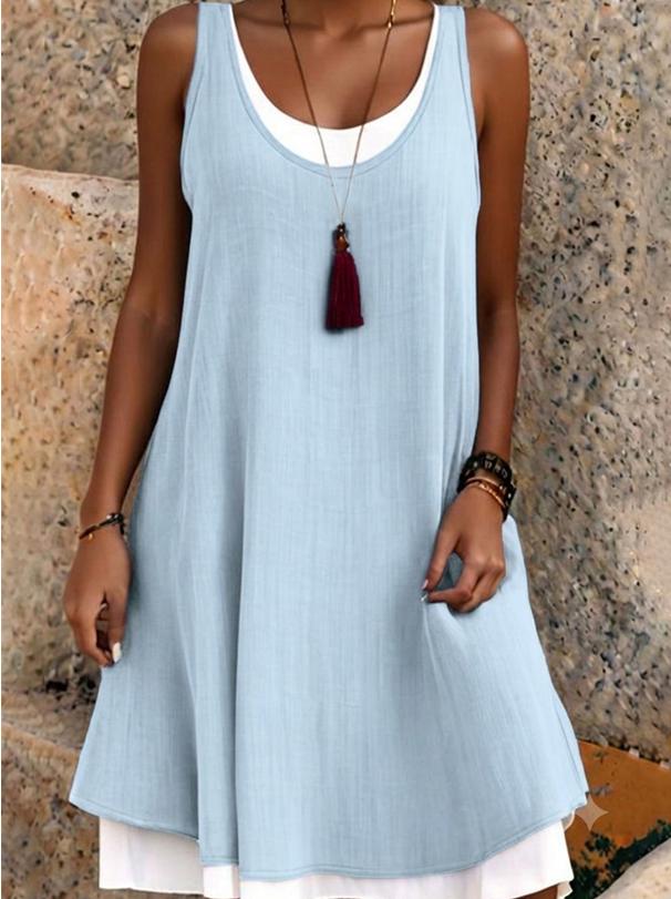 Last Day Sale 50% OffWomen's Casual Loose Sleeveless Fake Two Piece Tank Dress