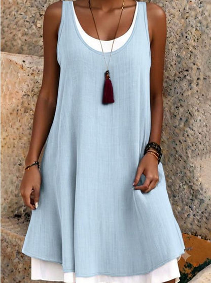Last Day Sale 50% OffWomen's Casual Loose Sleeveless Fake Two Piece Tank Dress