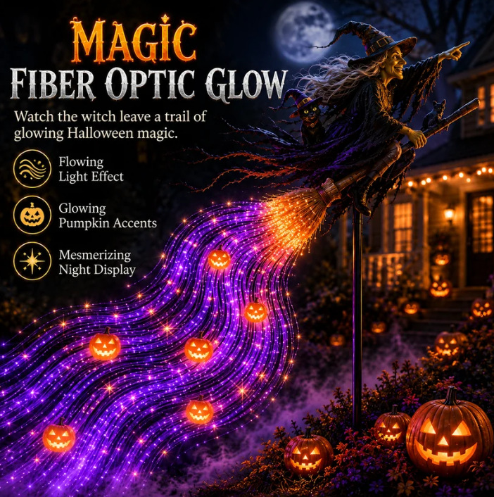 Magic Fiber Optic Witch Broom Halloween Light