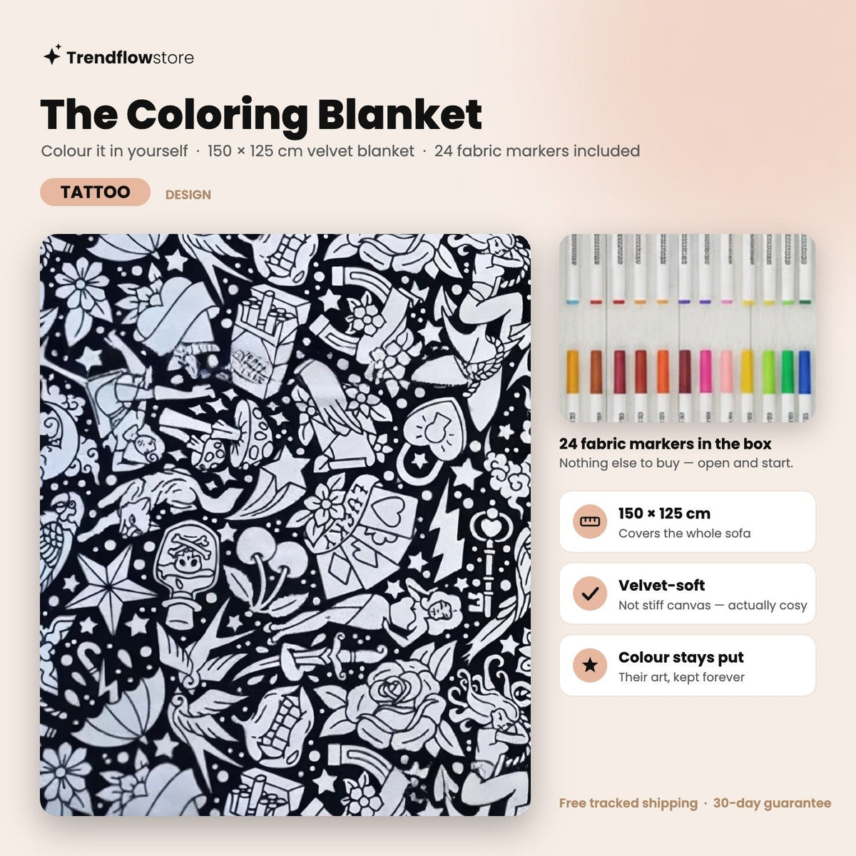 The Coloring Blanket — 150cm Doodle Blanket + 24 Markers