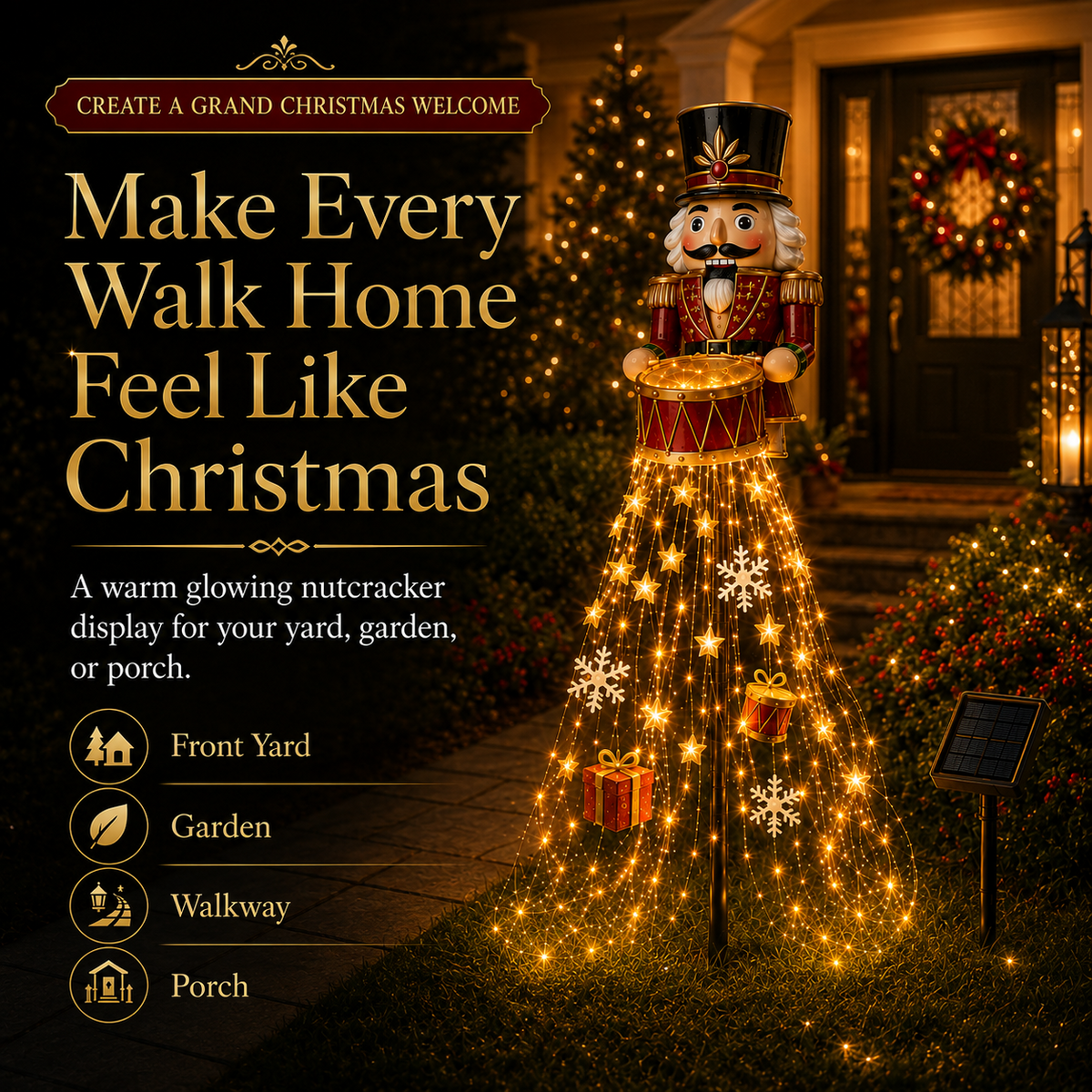 Nutcracker Magic Drum Cascade Solar Christmas Garden Light